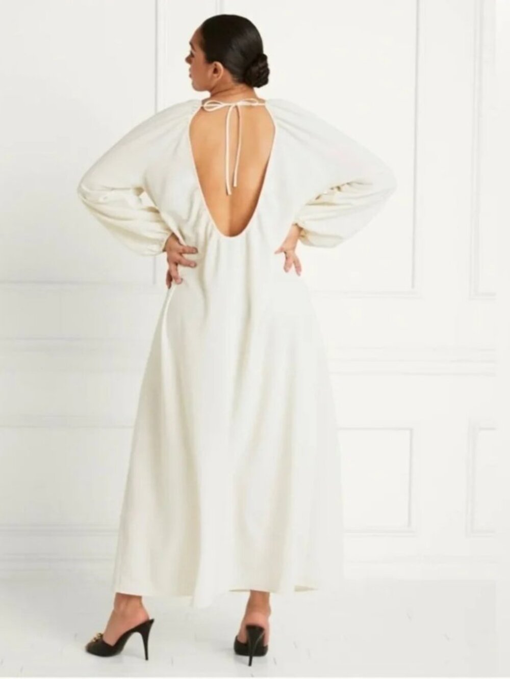 The Simone Dress Hill House Home Ivory Puff Sleeve Open Back XS